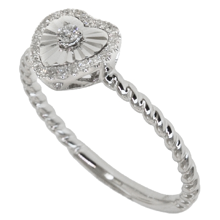 14K White Gold Diamond-Cut Heart Ring w/25Diams=.12ctw SI H Size 6.5 #RG29627-W4DI