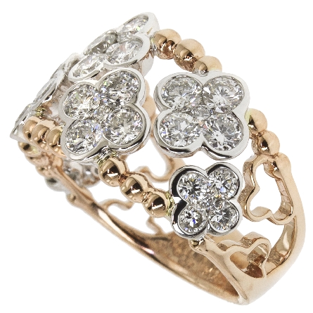 14K Rose and White Gold Multi Cluster Ring w/Diams=2.01ctw SI H-I Size 6.5 #R-7601-P (K3479)