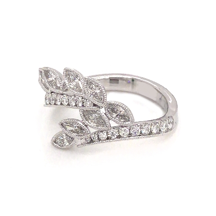 18K White Gold Milgrain Leaf Bypass Ring w/Marquise Diams=.65ctw and Round Diams=.29ctw VS G-H Size 6.5 #RG26199