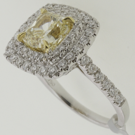 18K Two Tone Gold Square Double Halo Ring w/Fancy Yellow Diam=2.24ct VVS1 and Diams=.88ctw SI G-H GIA#5151834530 #RG19668