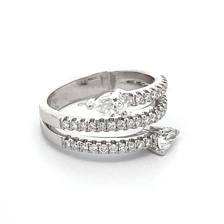 18K White Gold 3 Row Bypass Band w/Pear Diams=.59ctw and Round Diams=.43ctw SI G-H Size 6.5 #RG28453