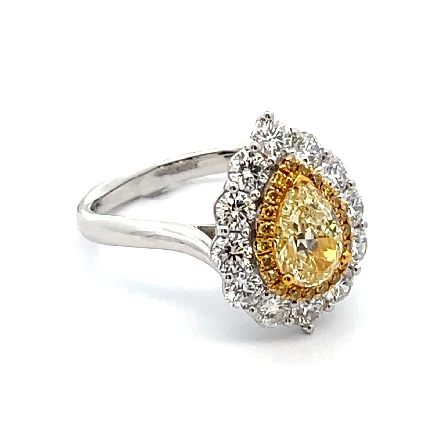 18K White and Yellow Gold Double Halo Engagement Ring w/1 Yellow Diamond=1.02ct Yellow Diams=.11ctw and Diams=1.03ctw SI G-H Size 6.5 #RG28790