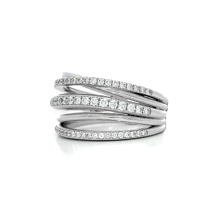 14K White Gold 5Row Wavy Fashion Ring w/Diams=.68ctw SI2 G-H Size6.5 #RP24-42B 