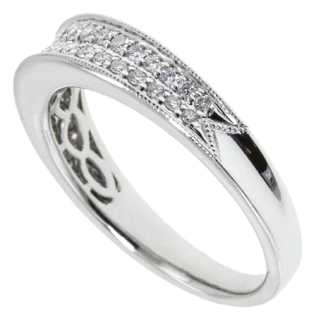 18K White Gold 2Row Milgrain Pave Concave Band w/38Diams=.31ctw VS H-I Size 6.75 #R22-034056