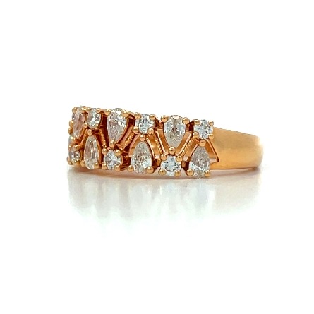 18K Rose Gold Alternating 2 Row Pear and Round Fashion Band w/Pear Diams=.59ctw and Round Diams=.31ctw VS-SI H-I Size6.25 #R22-158150