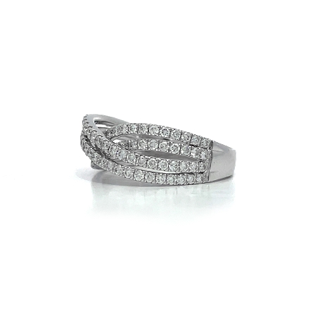 18K White Gold Double 2 Row Crossover Fashion Band w/98Diams=1.03ctw VS H-I Size6.25 #R19-127621