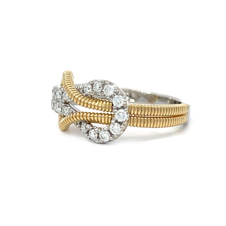 14K Yellow and White Gold Textured Buckle Ring w/Diams=.50ctw VS-SI G-H Size6.5 #PR2924D