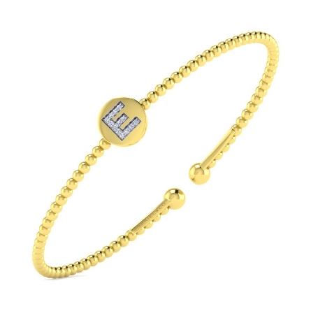 14K Yellow Gold Gabriel Bujukan 6.25inch Round Initial E Cuff Bracelet w/Diams=.05ctw #BG4787E-62Y45JJ (S1567181)