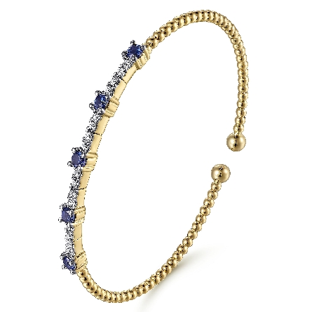 14K Yellow Gold 6.25 inch Bujukan Bar Bangle Bracelet w/Sapphires=.65ctw and Diamonds=.27ctw SI2 H-I #BG4706-62Y45SA (S1785617)
