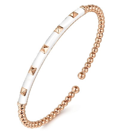 14K Rose Gold Gabriel Bujukan White Enamel Stud Bar Bangle Bracelet Size 5.75 #BG4969E9K4JJJ.S575 (S1915631)