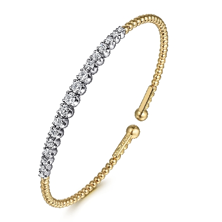 14K Yellow and White Gold Bujukan 6.25inch Cuff Bangle w/Diams=.76ctw SI2 H-I #BG4896-62M45JJ (S1955099)
