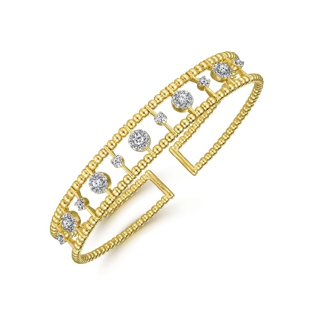 14K Yellow Gold Gabriel Bujukan 6.25inch 10.4mm Wide Cuff Bangle Bracelet w/Diams=.69ctw SI2 H-I #BG4613-62Y45JJ (S1792272)