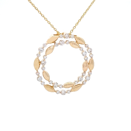 14K Yellow Gold Double Circle Alternating Oval Bead Pendant on Adjustable 16-18inch w/Diams=.50ctw VS-SI G-H #PP869D