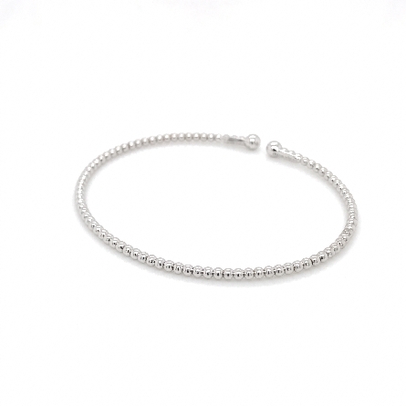 14K White Gold Bujukan 6.25inch Beaded Open Cuff Bangle #BG4107-62W4JJJ (S2090932)