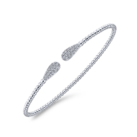 14K White Gold 6.25inch Bujukan Flexible 2Pave Ends Cuff Bangle w/Diams=.29ctw SI2 H-I #BG4230-62W45JJ (S2090914)