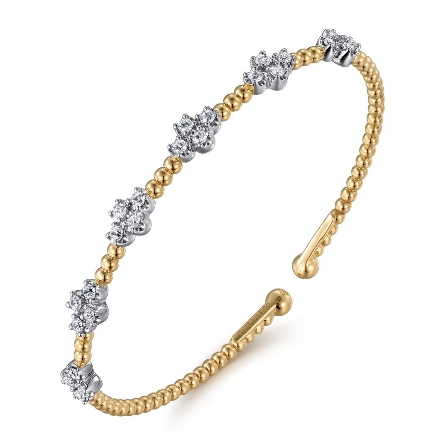 14K Yellow and White Gold 6.25inch Gabriel Bujukan 6Cluster Cuff Bangle w/Diams=.68tw SI2 H-I #BG4782-62M45JJ (S2090926)