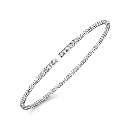 14K White Gold Gabriel Bujukan 5.5inch Cuff Beaded Pave Tips Bangle w/Diams=.29ctw SI2 H-I #BG4218-55W45JJ (S2191107)