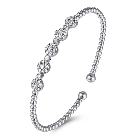 14K White Gold Gabriel Bujukan 5.75inch Cluster Round Station Cuff Bangle Bracelet w/Diams=.38tw SI2 H-I #BG4335-57W45JJ (S2191117)