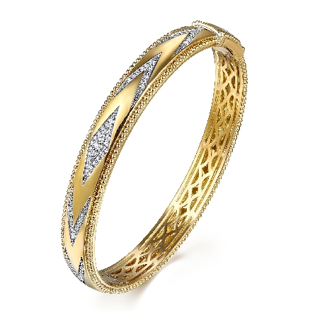 14K Yellow Gold 6.25inch Gabriel Bujukan Chevron Pattern Bangle Bracelet w/Diams=.36ctw SI2 H-I #BG5021-62Y45JJ (S2166786)