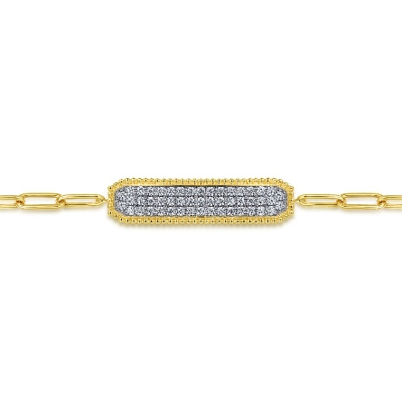14K Yellow and White Gold 7inch Pave Bar Paperclip Bracelet w/Diams=.58ctw SI2 H-I #TB4583Y45JJ (S2123580)