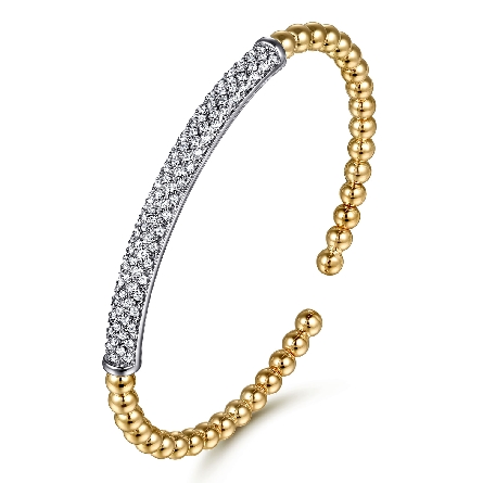 14K Yellow and White Gold 6inch Gabriel Bujukan Pave Bar Bangle Bracelet w/Diams=.73ctw SI2 H-I #BG5057-6M45JJ (S2211901) 