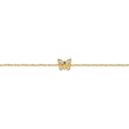 14K Yellow Gold Gabriel Butterfly Station Bracelet w/Diams=.05ctw SI2 H-I Adjustable 6.5-7inch #TB5314Y45JJ (S2285785)
