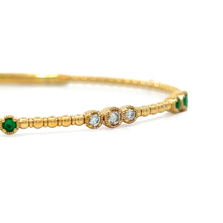 14K Yellow Gold Flexible Milgrain Station Bangle Bracelet w/Emeralds=.31ctw and Diams=.20ctw SI H-I #BR02236 138133
