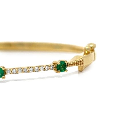 14K Yellow Gold 5Station  Bangle Bracelet w/Emeralds=.42ctw and Diamonds=.31ctw SI H-I #BR01561 128129