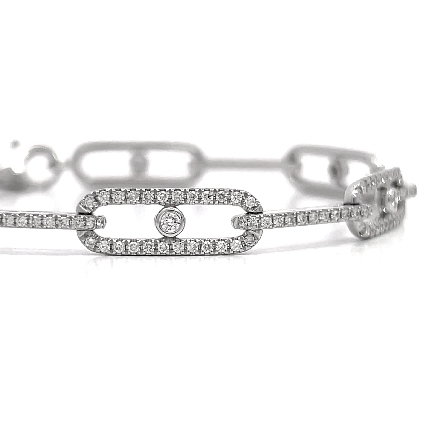 18K White Gold Mariner Link Station Bracelet w/Diams=1.28ctw SI H-I 7inch #BR01577 129286