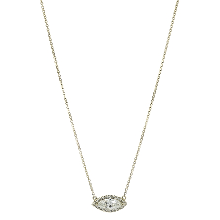 14K Yellow Gold 16inch Halo Necklace w/Marquise Diam=.84ct SI I-J and 18Diams=.12ctw SI H #RMT665