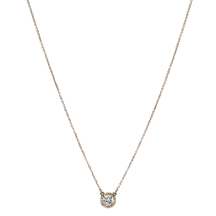 14K Rose Gold 16inch Round Halo Necklace w/6mm Diam=.66ct VS F and 16Diams=.04ctw SI H-I #85905
