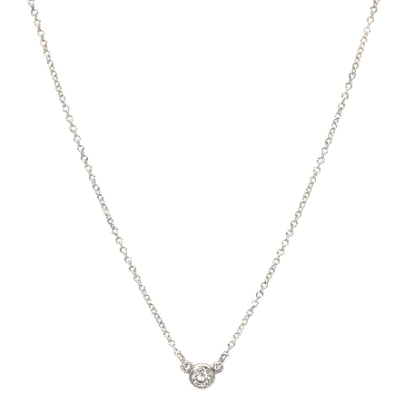 14K White Gold 18inch Solitaire Bezel Necklace w/Diam=.10ctw SI H-I #61134