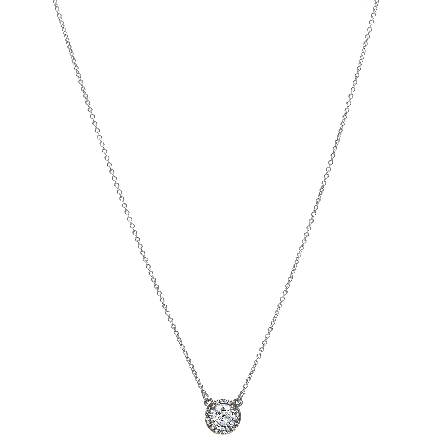 14K White Gold 16inch Round Halo Necklace w/6mm Diam=.71ct SI2-I1 H and Diams=.04ctw SI G-H #85905
