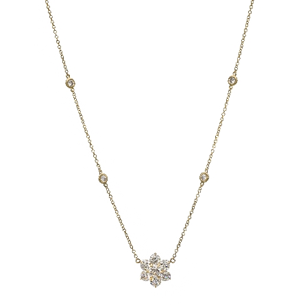 14K Yellow Gold 16-18inch Adjustable 4Bezel Flower Cluster Necklace w/Diams=2.33ctw SI H-I #N-8314-P (Z2349)