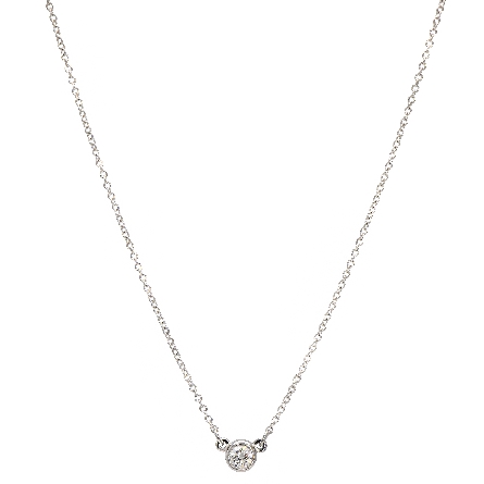14K White Gold 18inch Solitaire Bezel Necklace w/Diam=.14ct SI H-I #61134