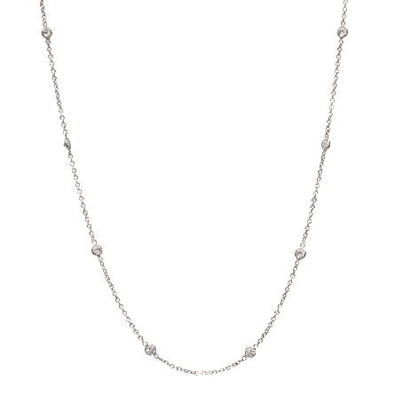 14K White Gold 16-18inch Adjustable Diamonds-by-the-Yard Bezel Necklace w/8Diams=1.45ctw SI H-I