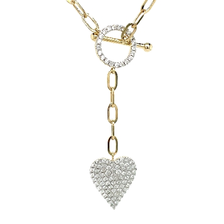 14K Yellow Gold 16inch Pave Heart Paperclip Toggle Necklace w/Diams=.74ctw SI H-I #N-8614-K (M4450)