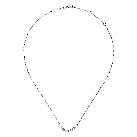 14K White Gold Gabriel 15.5-17.5inch Adjustable 5Milgrain Marquise Leaf Curved Bar Necklace w/Diams=.08ctw SI2 H-I #NK6498W45JJ (S1703712)