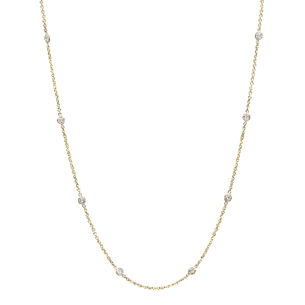 14K Yellow Gold 16-18inch Adjustable Diamonds-by-the-Yard Bezel Necklace w/8Diams=1.46ctw SI H-I
