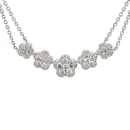 18K White Gold 18inch 5Flower Clusters Necklace w/Diams=1.14ctw VS G-H #NC03017