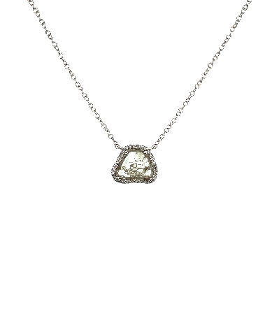 14K White Gold 16-18inch Adjustable Halo Necklace w/Diam Slice=.41ct and 32Diams=.07ctw #MN002040