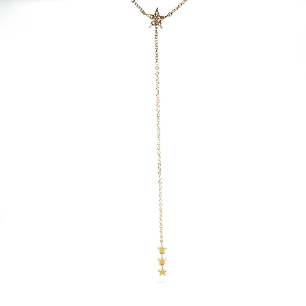 14K Yellow Gold 16-18inch Adjustable Star Lariat Necklace w/17Diams=.04ctw #MN002753
