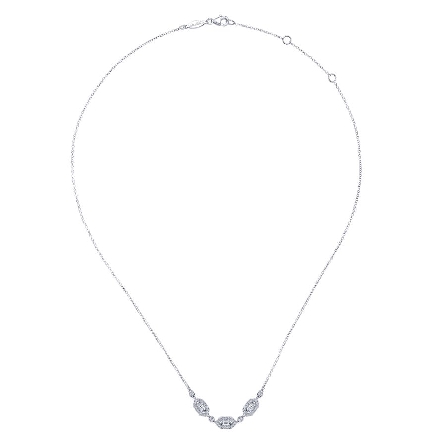 14K White Gold 15.5-17.5inch 3 Halo Necklace w/Baguette Diams=.27ctw VS2 G-H and Diams=.33ctw SI2 G-H #NK6646W44JJ (S1746222)