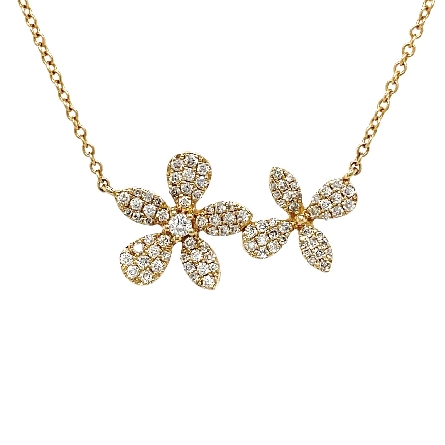 14K Yellow Gold Adjustable 16-18inch Double Flower Necklace w/Diams=.58ctw SI G-H #NC02019