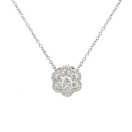 18K White Gold 16-17inch Pave Flower Necklace w/Diams=.77ctw VS G-H #NC01784