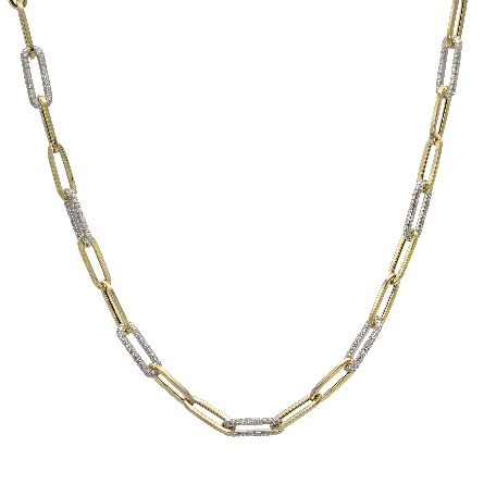 14K Yellow and White Gold 17inch 7 Stations Paper Clip Necklace w/Diams=1.68ctw SI G-H #NP20-128B/7