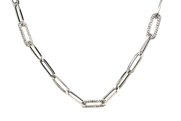 14K White Gold 18inch 3 Stations Paper Clip Necklace w/Diams=.72ctw SI H-I #NP20-128B/3