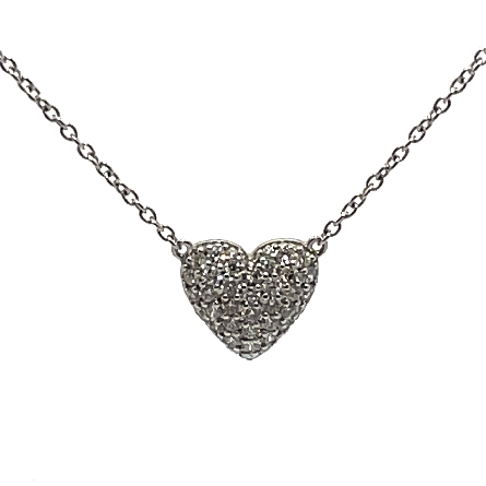 14K White Gold 16-18inch Pave Heart Necklace w/Diams=.37ctw SI G-H #PP24-38B