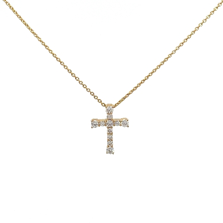 14K Yellow Gold 16-18inch Small Cross Necklace w/Diam=.25ct SI G-H #NC02132(121663)