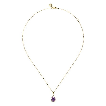 14K Yellow Gold Teadrop Halo Bujukan 15.5-17.5inch Adjustable Necklace w/Amethyst=2.17ct and Diams=.18ctw SI2 H-I #NK7393Y45AM (S1955078)